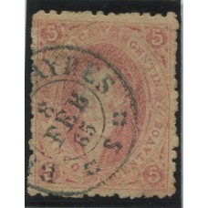 ARGENTINA 1864 GJ 19 RIVADAVIA ESTAMPILLA DE 1ra TIRADA CON MATASELLO BUENOS AIRES 8/2/1865 U$ 30